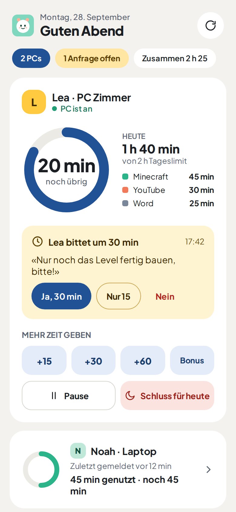 Eltern-App mit offener Anfrage